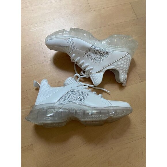 Steve Madden "Vance" white platform Sneaker rhinestone Womens lace up - Picture 6 of 9